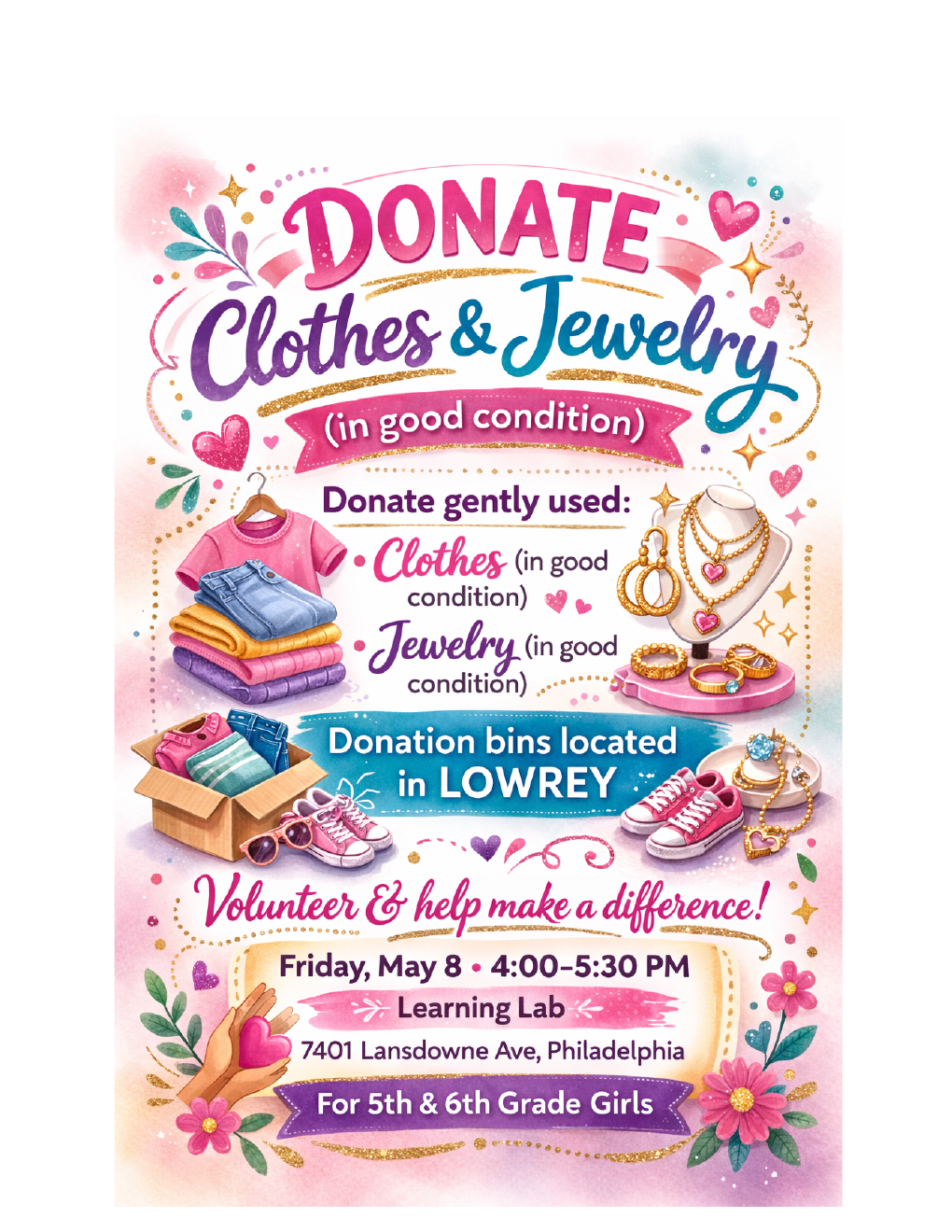 EmpowerHER clothing and jewelry donation campaign poster