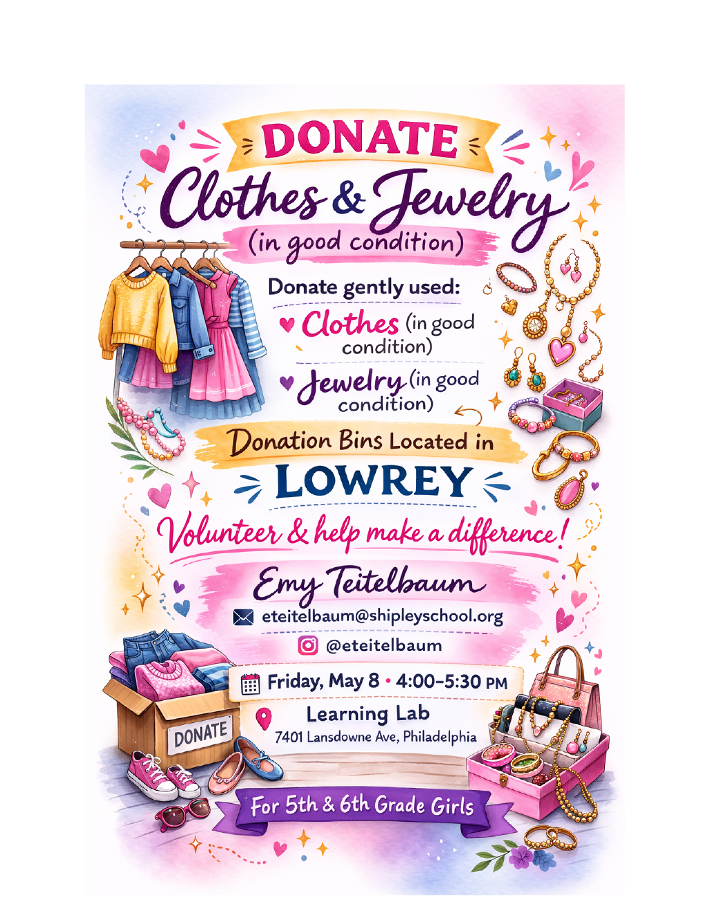 EmpowerHER clothing and jewelry donation poster